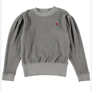 Picnik Girls Gray Sweatshirt Velvet Red Rose Embroidery Size 8